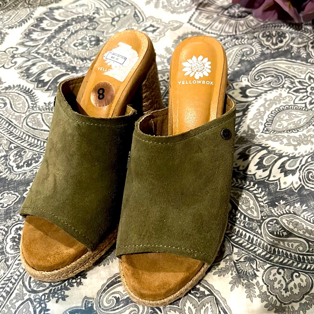 Olive slip on heeled sandals